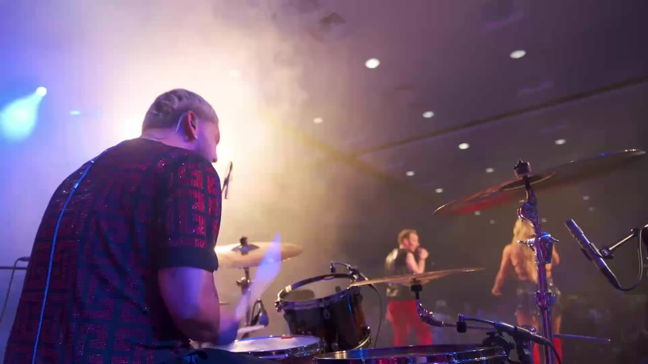 A live band mid-set at a corporate event